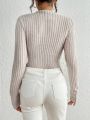 SHEIN Essnce Mock Neck Ribbed Knit Bodysuit