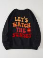 Plus Size Warm Lined Sweatshirt With Slogan Print