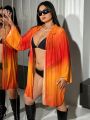 SHEIN Swim Y2GLAM Plus Size 1pc Long Gradient Semi-Transparent Kimono