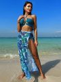 SHEIN Swim Vcay Criss Cross Bikini Set + Tropical Print Beach Skirt