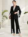 SHEIN Modely Ladies' Lace Trim Open Sleeve Suit Set