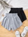 SHEIN Kids HYPEME Tween Girls Sporty Knit Wide Leg Loose Shorts For Casual Street Style