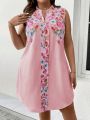 Women's Plus Size Floral Printed Notched Neckline Dress