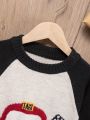 SHEIN Kids QTFun Young Boy Car Pattern Raglan Sleeve Striped Trim Sweater