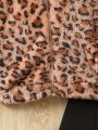 SHEIN Kids HYPEME Tween Girl Leopard Pattern Hooded Flannel Jacket & Pants