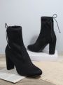 Minimalist Knot Side Chunky Heeled Boots