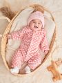 SHEIN Baby Girls' Cute Pink Polka Dot Hooded Jumpsuit