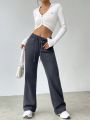 Drawstring Waist Flare Leg Low-rise Cargo Pants