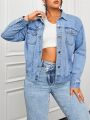 SHEIN ICON Women'S Drop Shoulder Long Sleeve Denim Jacket