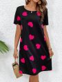 Women'S Love Heart Printed Short Sleeve Dress