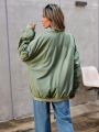 SHEIN Essnce Women's Green Baseball Collar Bomber Padded Jacket