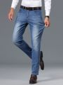 Men's Mustache Design Straight Leg Jeans