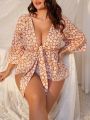 SHEIN Swim Mod Plus Size Printed Kimono Dress With Flowing Ribbons