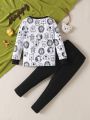 Toddler Boys' Cute Animal Printed Top And Solid Color Long Pant Homewear Set