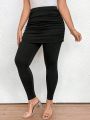 Women's Plus Size Elastic Waist Pleated 2 In 1 Leggings