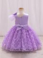Little Girls' Butterfly Decoration Butterfly Applique Mesh Splice Formal Dress With Bow