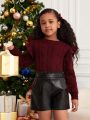 SHEIN Kids Cooltwn Girls Ruffle Trim Pointelle Knit Tied Backless Sweater