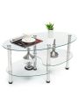 Oval Glass Coffee Table, Modern Accent Table for Living Room, 2-Tier for Storage Space, 4 Metal Legs, for Apartment Small Space, Corner Table Side Table