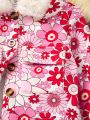 SHEIN Kids QTFun Young Girl Floral Print Borg Collar Fuzzy Cuff Teddy Lined Jacket