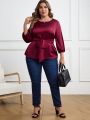 EMERY ROSE Plus Size Lantern Sleeve Belted Satin Shirt