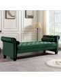 82 Inch End of Bed Bench with 2 Pillows Rolled Armed Ottoman Bench Velvet Bench Button Tufted Sofa Bench Upholstered Bench for Entryway, Living Room and Window