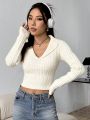 Women's Lapel Tight White Sweater