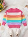 Baby Girls' Color Block Striped Round Neck Casual Sweater