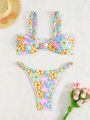 SHEIN Swim Mod Floral Print Bikini Set With Knot Detail