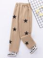 Teen Girls' Star Printed Straight Pants, Autumn And Winter