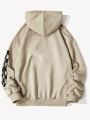 Men'S Plus Size Letter Print Hooded Sweatshirt With Kangaroo Pocket And Upward Zipper