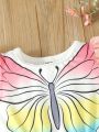 Baby Girls' Butterfly And Rainbow Print Flutter Sleeve Dress