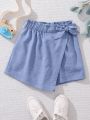 SHEIN Kids EVRYDAY Girls' Woven Solid Color Loose Fit Casual Mini Skirt Shorts