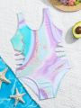 Toddler Girls' Tie-dye One Piece Swimsuit