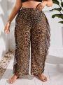 SHEIN Swim Vcay Plus Size Leopard Print Ruffled Hem Cover Up Long Pants