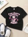 Teen Girls' Casual Cartoon & Slogan Printed Short Sleeve T-Shirt Suitable For Summer