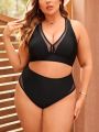 SHEIN Swim Basics Solid Color Hollow Out Plus Size Swimwear Set