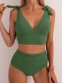 SHEIN Swim Classy Women's Solid Color Cami Bikini Set