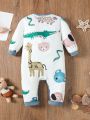 Baby Boys' Cartoon Animal Printed Long Sleeve Romper Jumpsuit