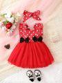 SHEIN 2pcs/Set Infant Girls' Elegant Romantic Lovely Heart Pattern 3d Bowknot Mesh Dress Suitable For Valentine'S Day