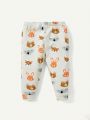 Cozy Cub 4pcs/Set Baby Girl Cute Animal Pattern Tight-Fitting Pajamas With Round Neck Top And Long Pants