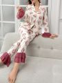Ladies' Floral Patchwork Sleeve & Bottom Cuff Pajama Set