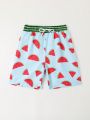 Boys' Watermelon Printed Elastic Waist Beach Pants For Kids