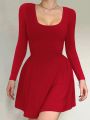 SHEIN Essnce Women's Square Neck Long Sleeve Dress