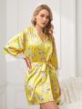 Women's Floral Printed Lace Patchwork Robe