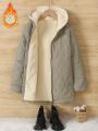 Teen Girls' Leisure Hooded Puffer Jacket In Gourd Shape With Long Sleeves, Detachable Hat And Mid-Length For Outdoor Winds Resistance And Warm Keeping In Autumn And Winter