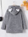 SHEIN Tween Girl 3D Ear Design Hooded Open Front Coat Without Sweater