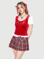 Kawaii Ruched Design Lace Trimmed T-shirt