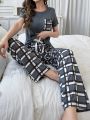 Checked Short Sleeve Women's Pajama Set