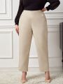 SHEIN Privé Women's Solid Color Button Decoration Plus Size Elegant Long Pants