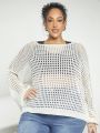 SHEIN CURVE+ Plus Size Loose Knitted Sweater With Drop Shoulder And Eyelet Design, 1pc